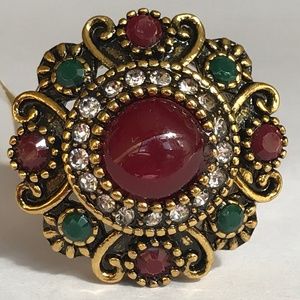 Art Deco Dome Cocktail Ring Size 8 Silver Gold Plated Statement Boho Style